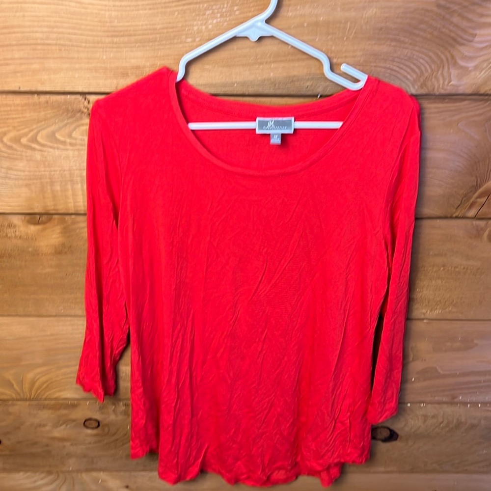 JM collection Women’s long sleeve Tunic Top Md Red Shirt blouse party casual Y2K